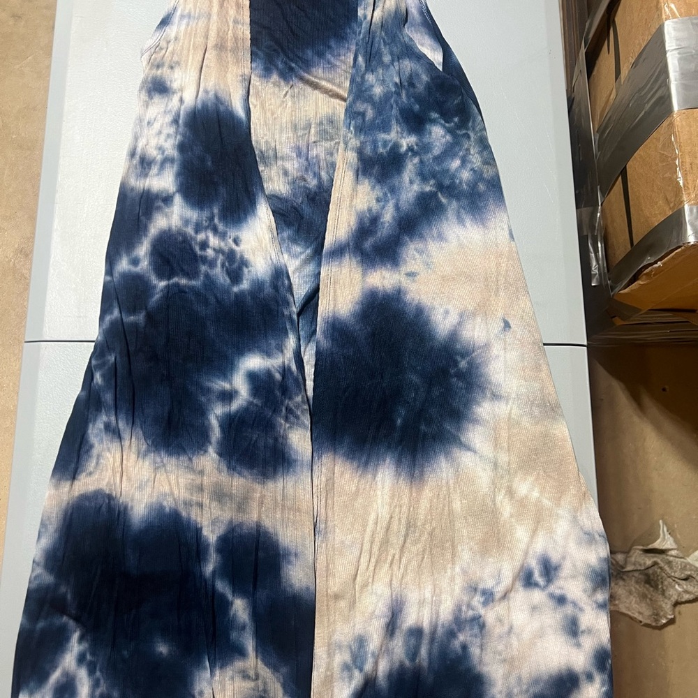 Blue and Cream Tie-Dye Long Vest